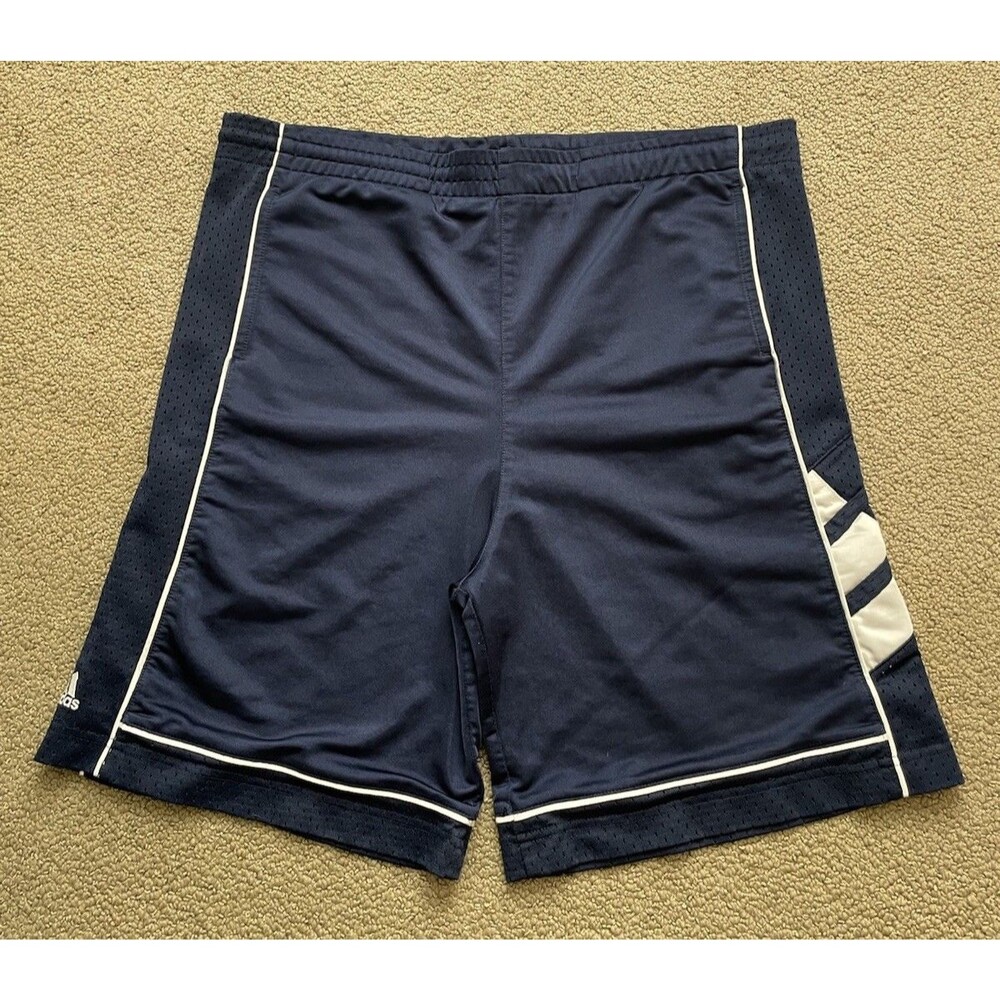 Adidas Shorts Mens Medium Navy Mesh 3 Stripe Athletic